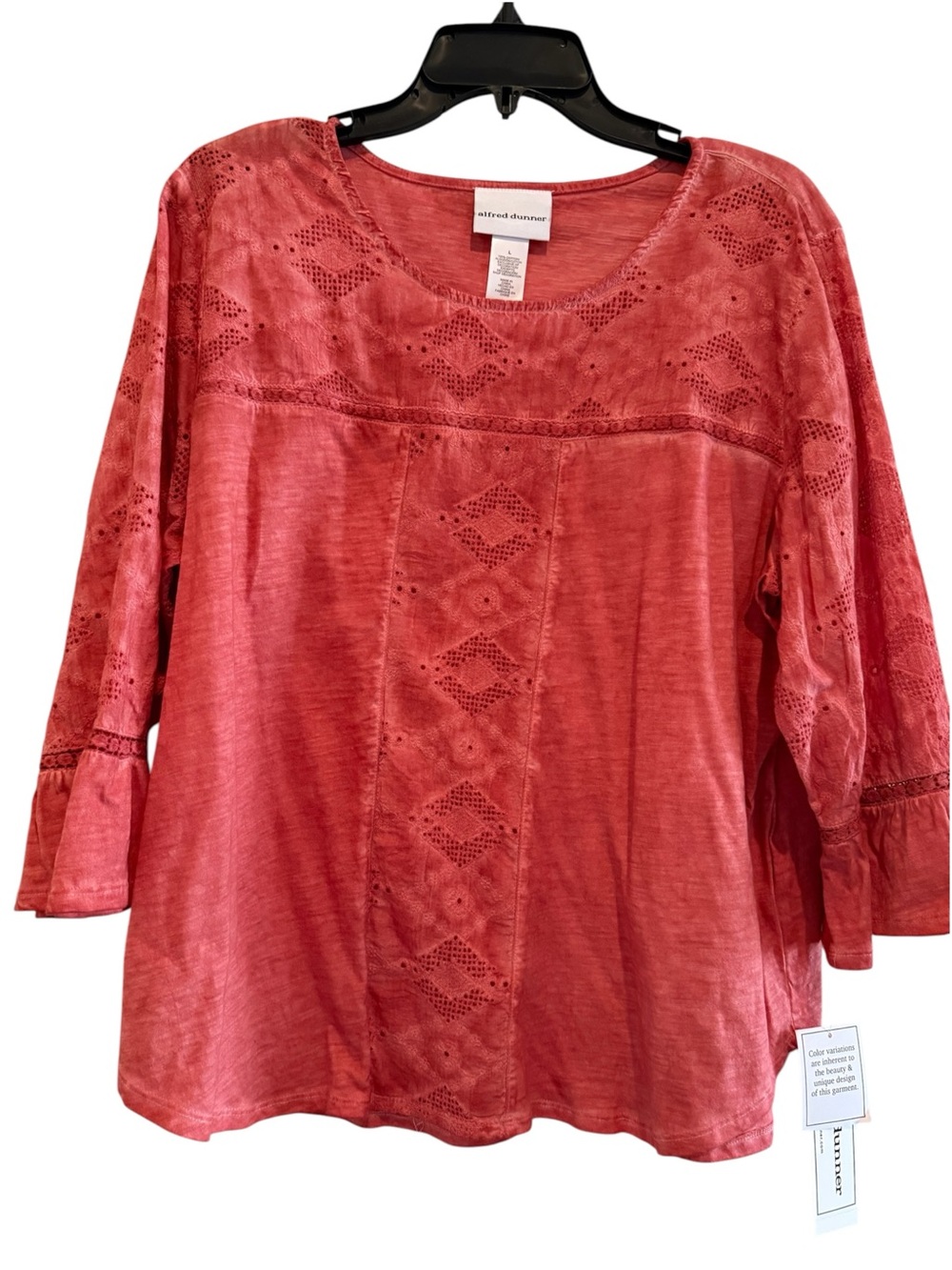 Alfred Dunner NWT El Paso Spice 3/4 Sleeve Shirt With Cutouts-Size L